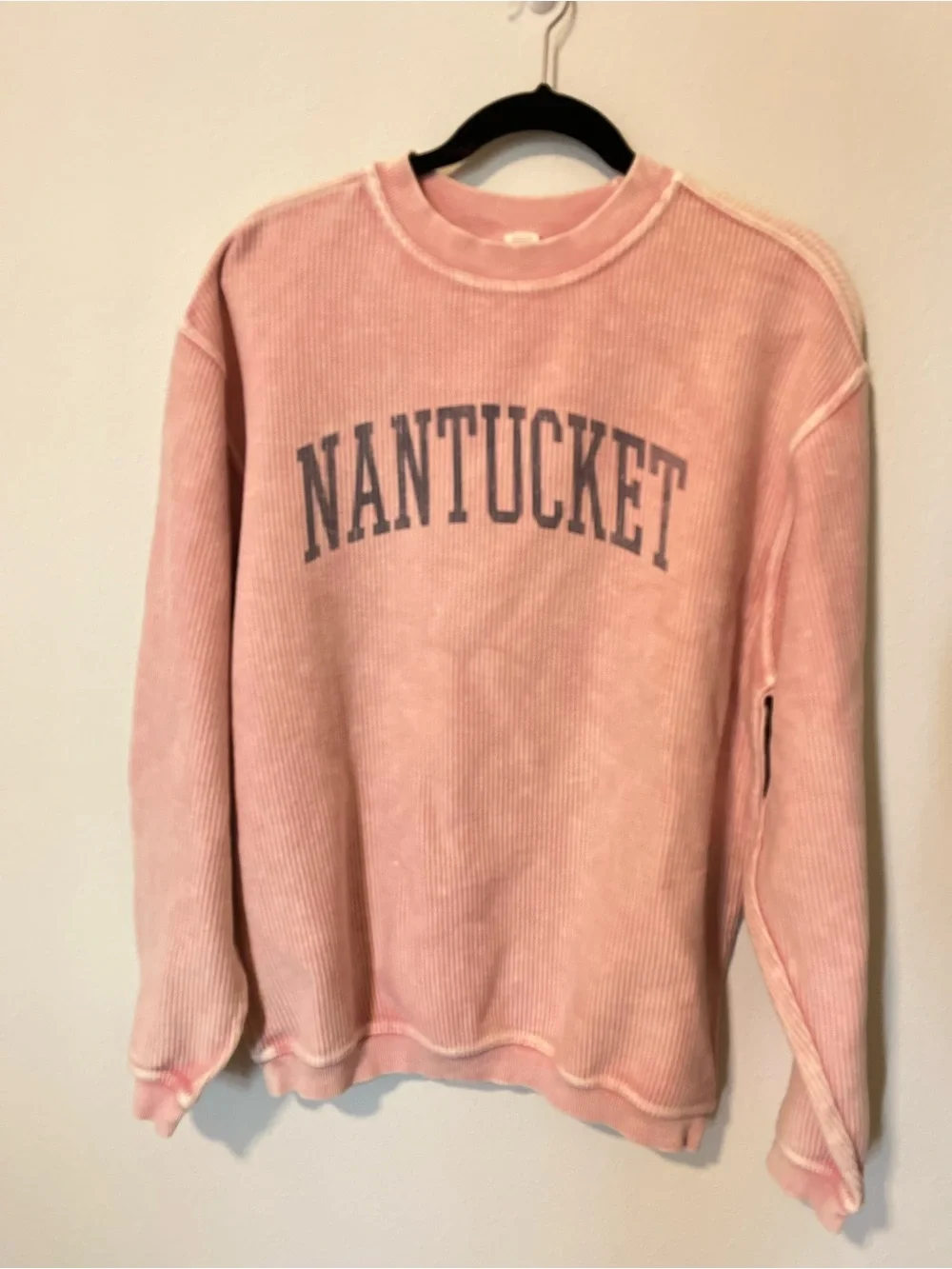 Nantucket Crewneck Pullover Sweatshirt Vintage Stonewashed Cotton Pink Ribbed Sm